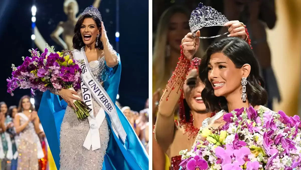 La ganadora de Miss Universo 2023, Sheynnis Palacios, corona un vestido inspirado en la bandera nicaragüense