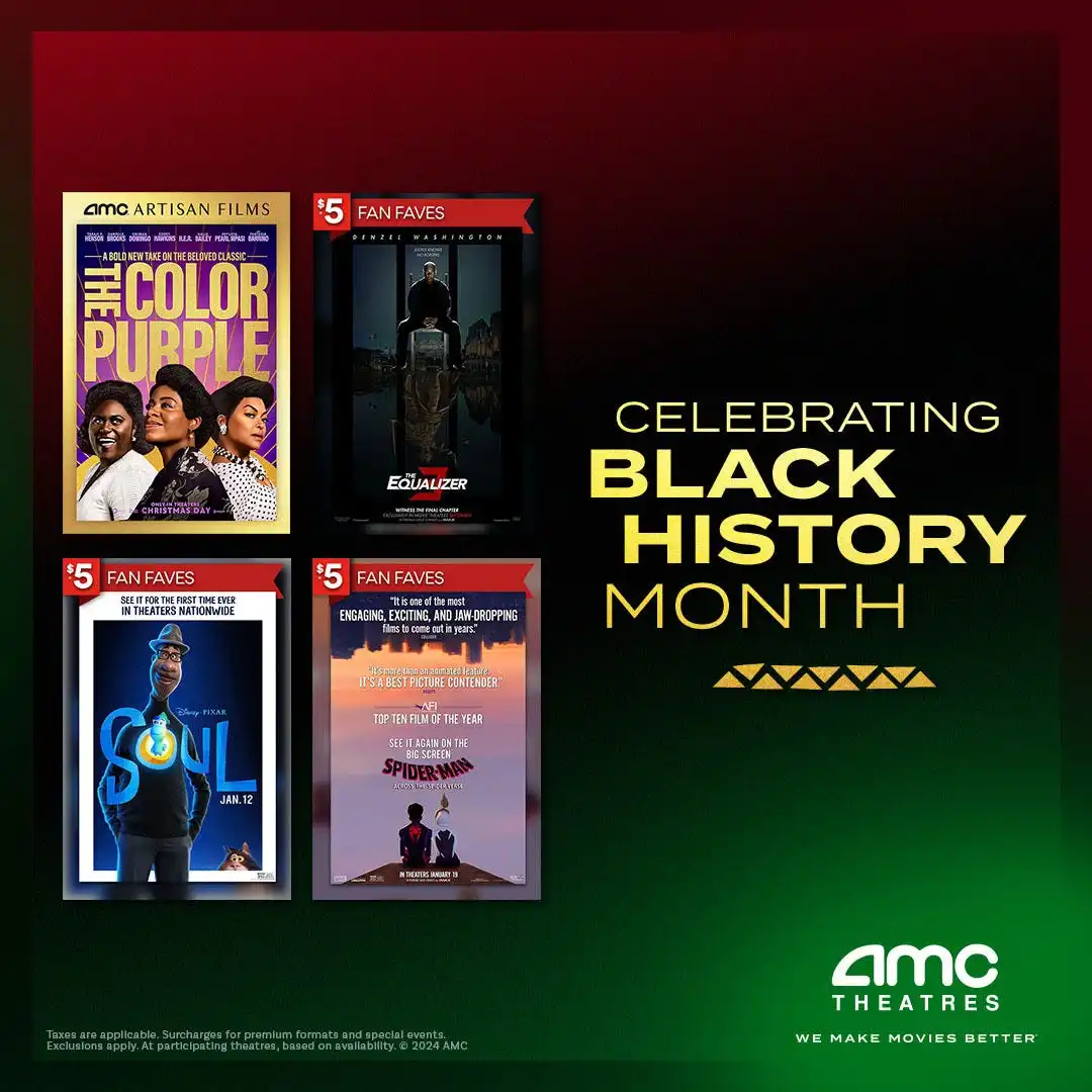 AMC Theatres $5 boletos Favoritos de los fanáticos Mes de la Historia Negra