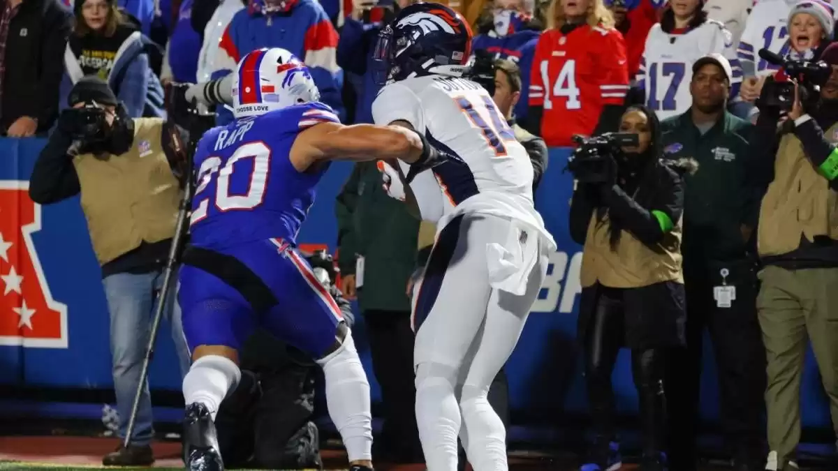 Courtland Sutton de los Broncos hace una improbable atrapada de touchdown contra los Bills