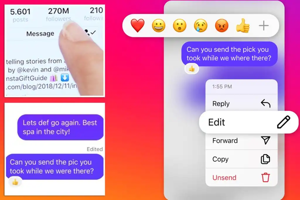 Edición de mensajes directos de Instagram 15 minutos después de su envío