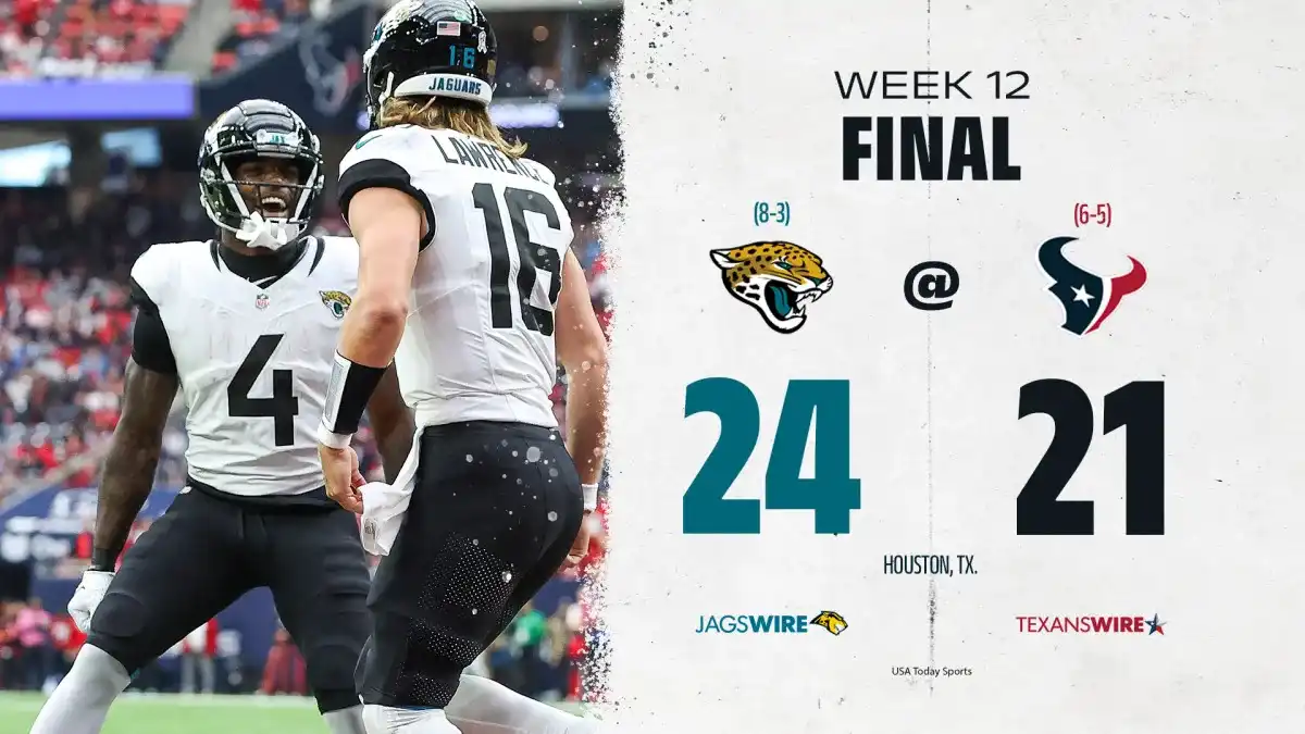 Resumen de Jacksonville Jaguars vs Houston Texans: Jacksonville gana 24-21 en el thriller de la Semana 12