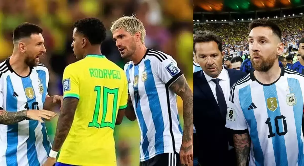 Lionel Messi aborda la acusación de Rodrygo durante el partido Brasil vs Argentina