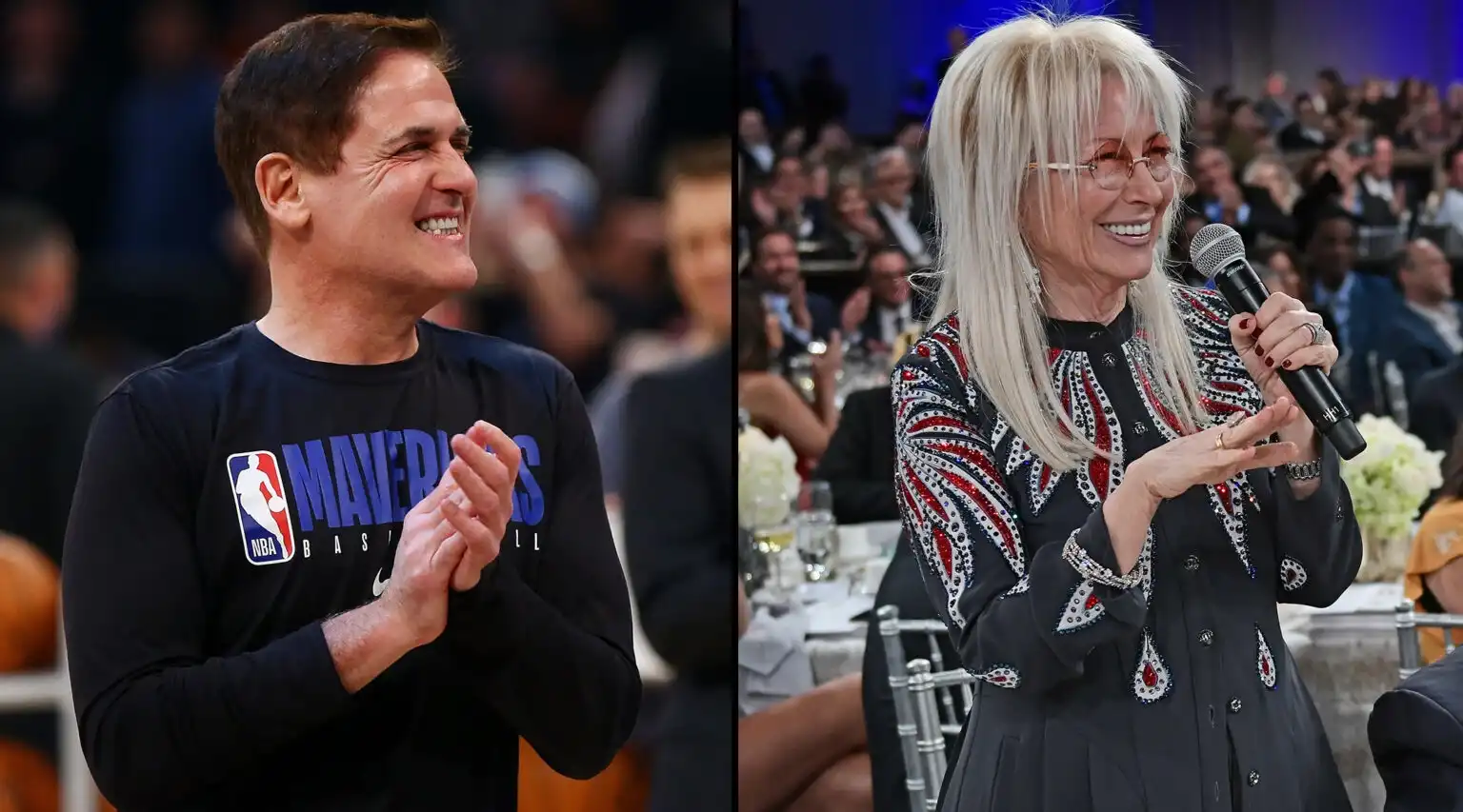 Mark Cuban vendiendo los Dallas Mavericks a Miriam Adelson, filántropa judía y propietaria de un casino