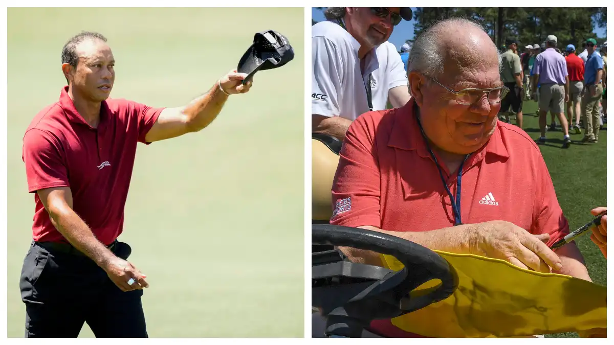 Tiger Woods y Verne Lundquist comparten un gran momento en el Masters final