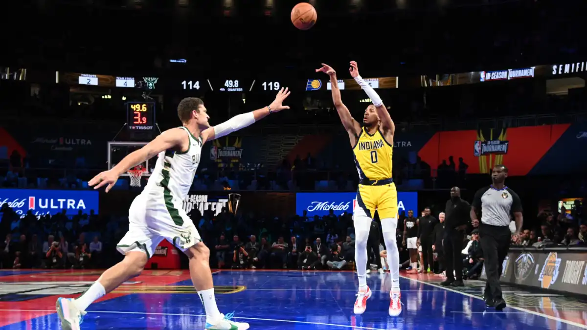 Tyrese Haliburton imita la celebración de Dame Time en el torneo de la temporada y envía a los Bucks a casa con un triple de daga